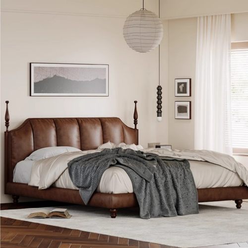 【Justin】主卧室双人床法式风格真皮床复古风主卧婚床中古风床架