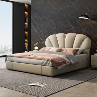 轻奢真皮床双人大床主卧1.8米现代简约皮床奢华2米婚床 Justin