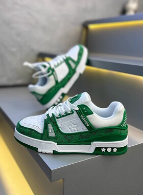 VOTER字母标胖丁鞋男秋季牛仔布皮面拼接布面印花工艺厚底休闲鞋