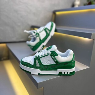 牛仔布皮面拼接布面印花工艺厚底休闲鞋 VOTER字母标胖丁鞋 男秋季