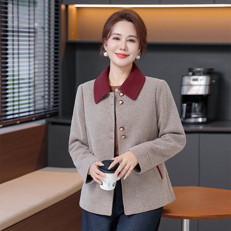 通勤风呢子短外套女春秋季新款中年妈妈翻领洋气时尚大码长袖上衣,女装/女士精品,短外套,淘宝优惠券,粉丝福利购,淘宝优惠卷