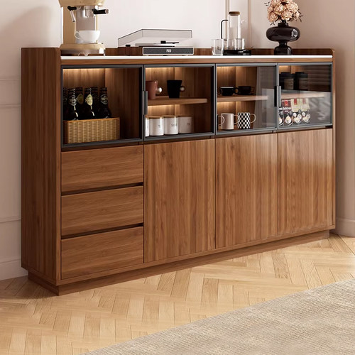 靠墙一体生态板餐边柜玻璃储物柜家用茶水柜客厅酒柜厨房置物橱柜