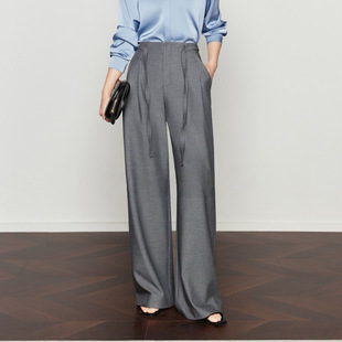 羊毛阔腿裤 西装 春秋季 高腰绑带休闲裤 垂感抽绳 新款 自留推荐
