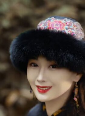 楚馨原创设计女刺绣獭兔加厚可调节百搭民族风帽子