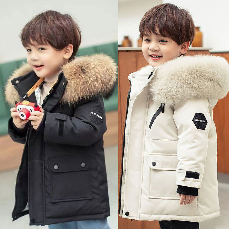 儿童棉服男童中长款2024新款洋气中小童装加厚男宝冬装男孩外套潮