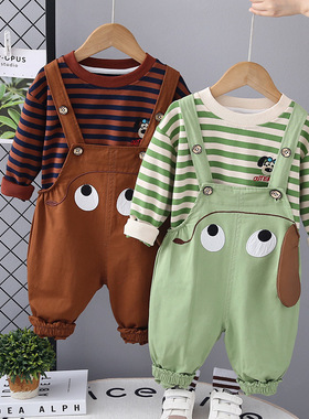 男宝宝秋套装洋气大耳朵狗背带裤婴幼儿秋季卫衣两件套1-5岁男童