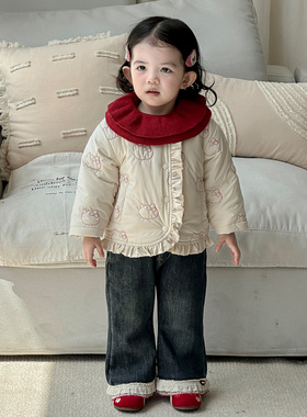点兮2025秋冬新款婴幼儿绗棉外套套装女宝加绒开衫打底裤子三件套