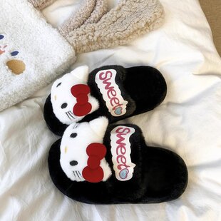 少女心可爱凯蒂猫毛毛拖鞋女2025秋季新款外穿防滑保暖厚底一字拖