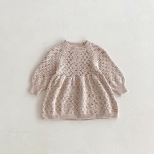 INS风韩版女童毛衣裙子中小童宝宝棉复古镂空泡泡袖针织连衣裙