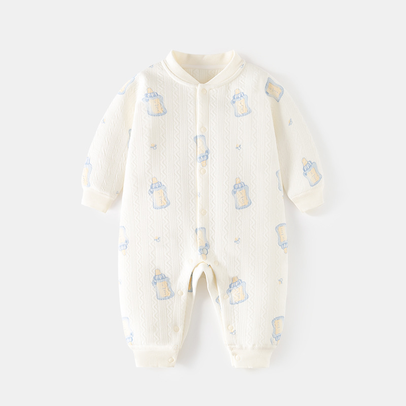 婴儿对开保暖连体衣男女宝宝秋冬无骨哈衣新生儿夹棉爬服睡衣