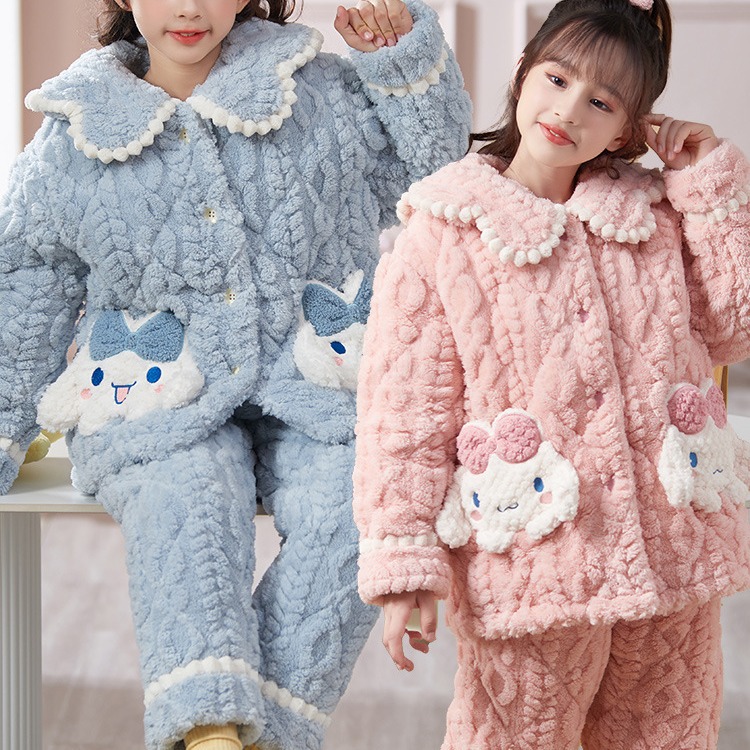 冬季玉桂狗女童睡衣三层夹棉保暖双面绒冬天儿童家居服套装加厚绒