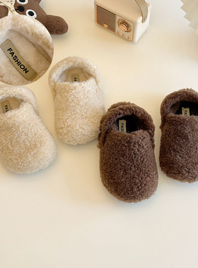 ins包头半拖2024秋冬季新款韩版儿童加绒两穿毛毛懒人一脚蹬拖鞋