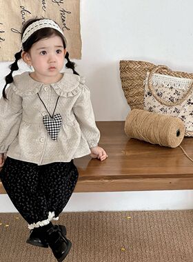 点兮2025秋季新款婴幼儿娃娃领衬衫套装女宝宝开衫碎花裤子两件套