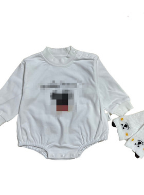 男女宝宝潮款棉质满印灰色春秋长袖哈衣0-2岁卡通三角包屁衣爬服