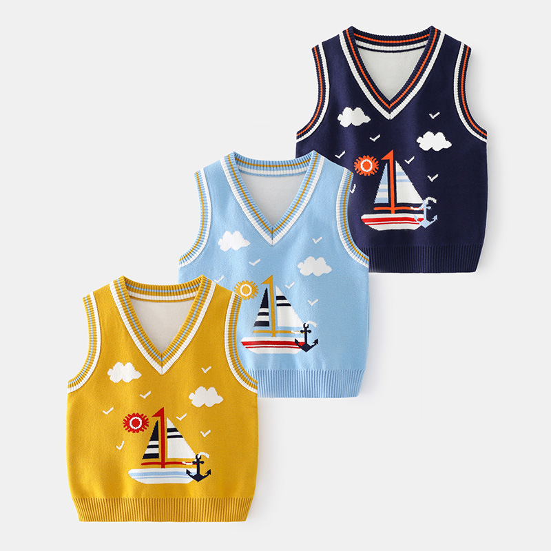 休闲不连帽儿童套头衫可爱卡通休闲韩版无袖背心潮流时尚棉质马甲