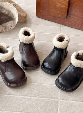 ins英伦风马丁靴2025冬季新款韩版女童时尚短靴厚底加绒保暖棉靴