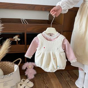 点兮2025秋冬新款婴幼儿丝绒哈衣套装女宝加绒包屁衣打底衫两件套