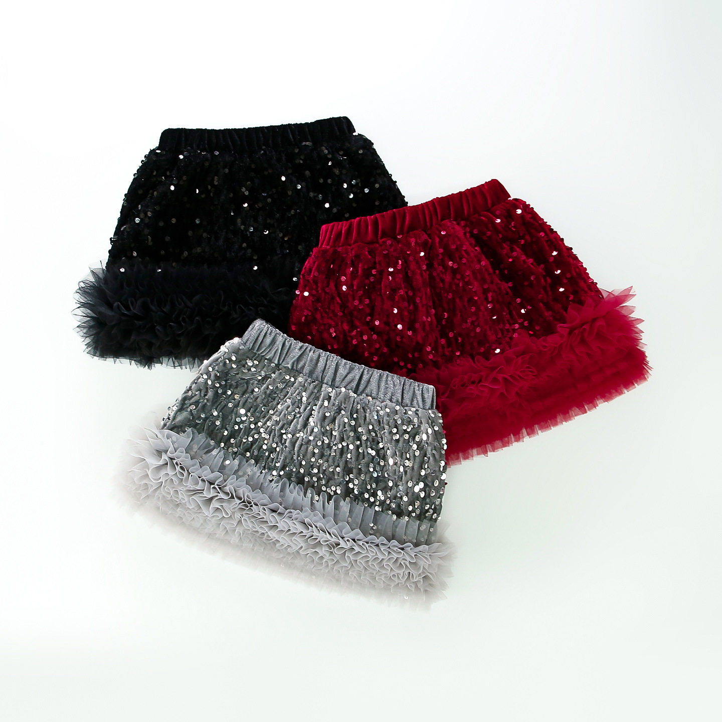 女童亮片半身裙儿童网纱短裙宝宝A字裙子蛋糕公主蓬蓬裤裙秋冬季