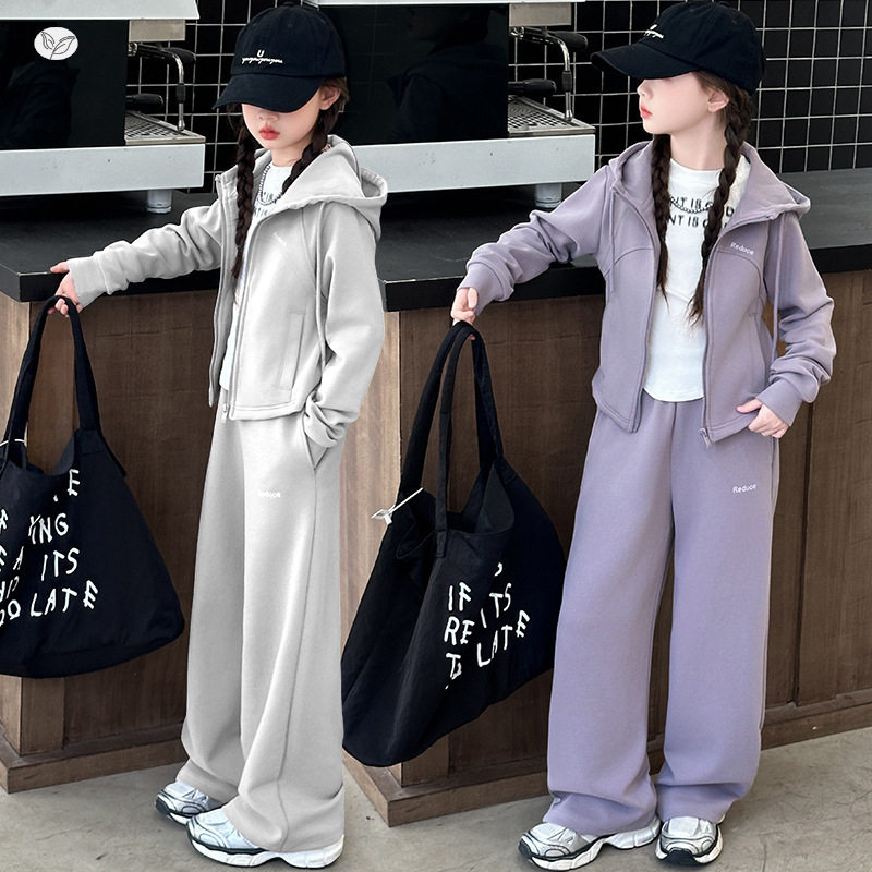 女童秋季卫衣卫裤套装2025年秋装韩版连帽外套学生运动长裤两件套