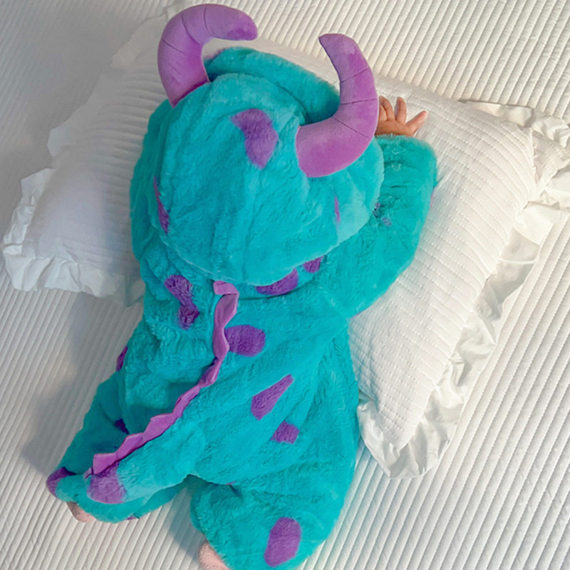 婴儿连体衣冬季加厚毛怪加绒棉服宝宝衣服小怪兽冬装可爱超萌外出