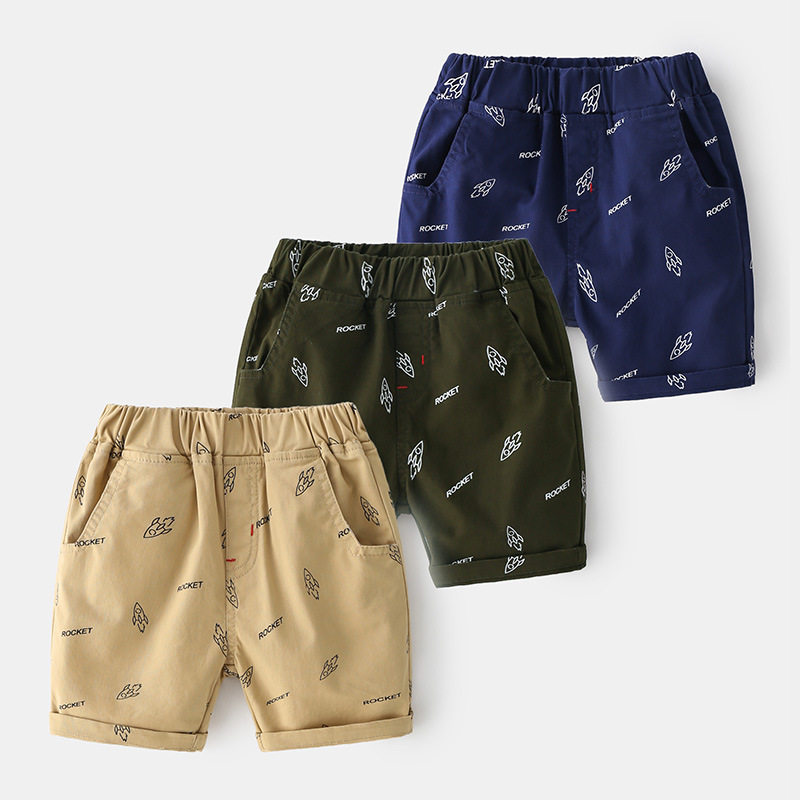 夏季时尚韩版男童五分裤 可爱火箭字母中小童裤 卡通图案男童裤
