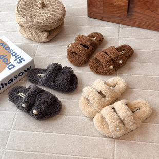 儿童一字毛毛拖鞋2025年春秋季新款韩版女童时尚百搭软底居家拖鞋