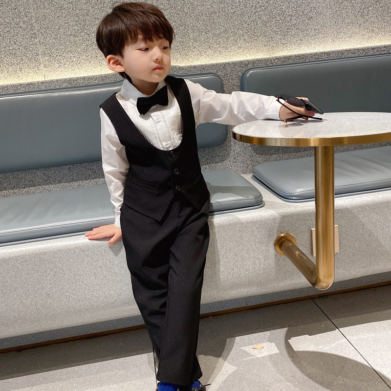2122短袖马甲长裤胸花胸针校服套装2025新款韩版男童修身