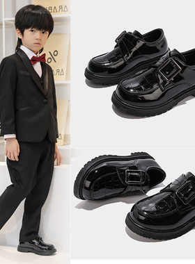 男童皮鞋春秋2026新款绅士风舞台演讲黑色小学生校园儿童表演出鞋