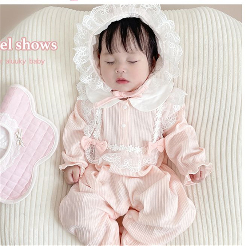 婴儿衣服春秋装连体衣女宝宝超萌公主哈衣新生儿满月百天外出爬服