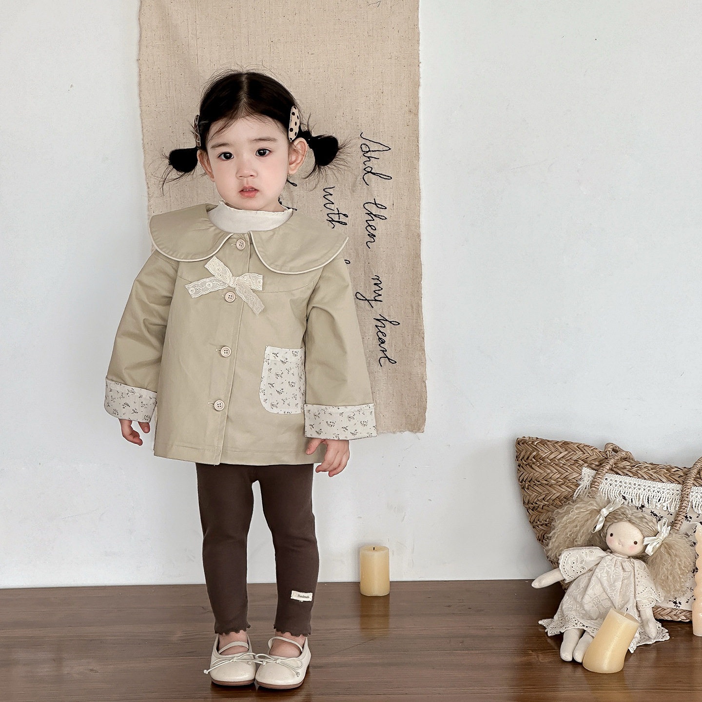 点兮2025秋季新款婴幼儿外套套装女宝宝风衣打底衫打底裤三件套潮