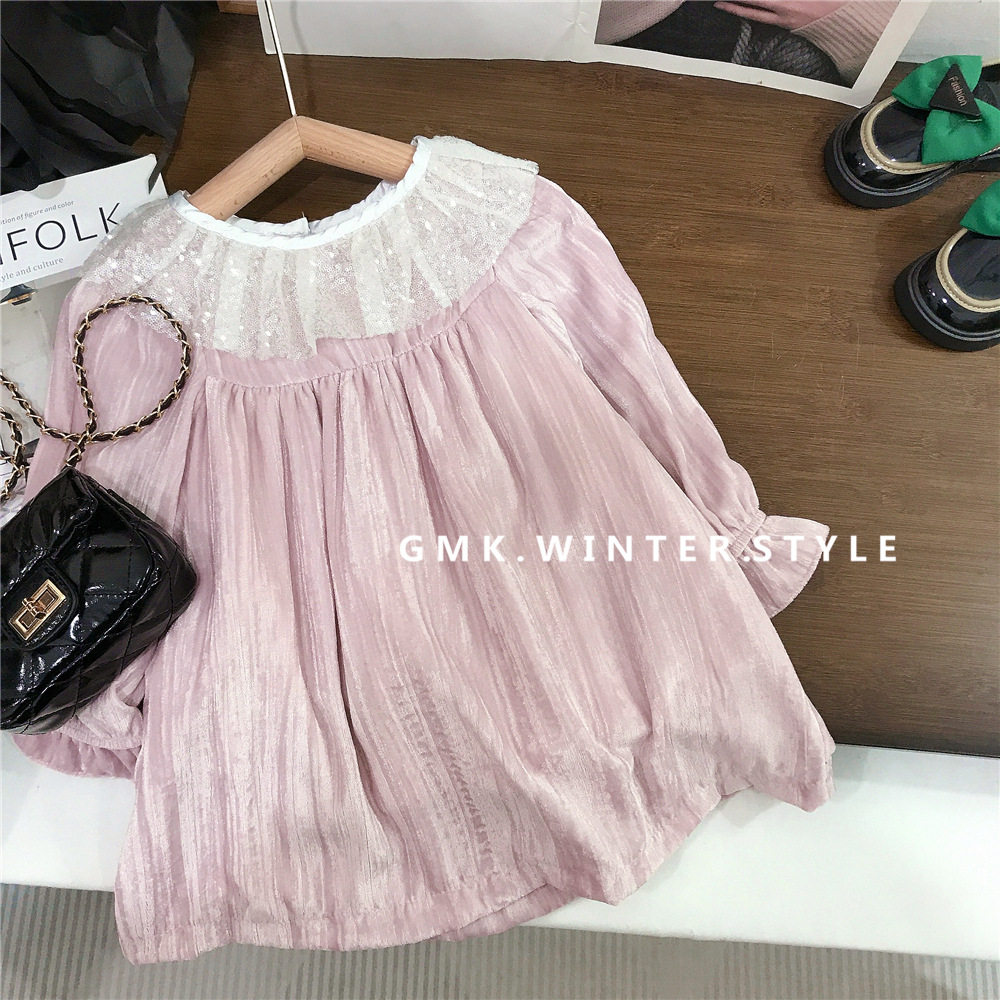 女童春款丝绒荷叶领连衣裙春秋季儿童宝宝洋气礼服公主裙子外贸
