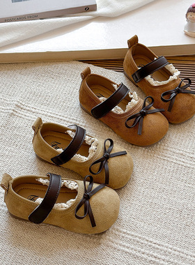 ins法式蕾丝边小皮鞋2025秋季新款韩版女童蝴蝶结公主鞋软底单鞋