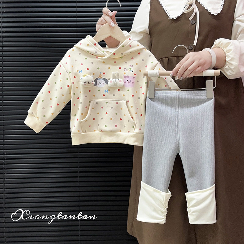 女宝宝新款小童秋冬套装女童加绒2024小孩秋天衣服宝宝底裤两件套