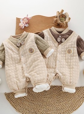 婴儿棉服冬装保暖连体衣加厚男宝宝衣服幼儿秋冬款衣服夹棉绅士服