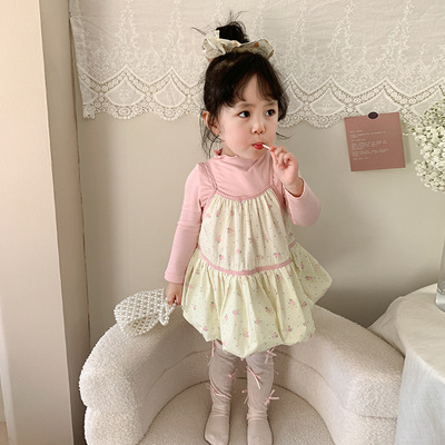 蔗梨童装女童连衣裙2025春季新款儿童吊带裙打底衫女宝宝公主裙子