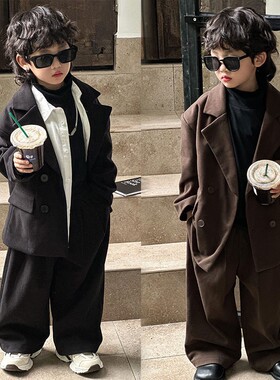 男童西装套装2025秋冬新款韩版加厚呢子儿童花童小西服一件时尚潮