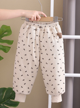 五小七童装2024秋冬款新款0-5岁中小童女童三层夹棉蘑菇保暖棉裤