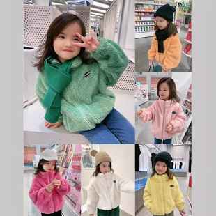 韩版儿童冬装外套新款女宝宝拉链衫加绒加厚软绵绵毛绒女童短款