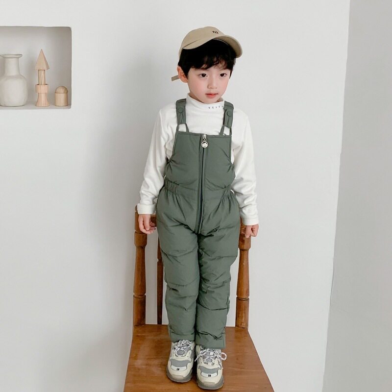 2025新款儿童羽绒棉裤男女童秋冬背带裤宝宝纯色保暖童裤一件时尚