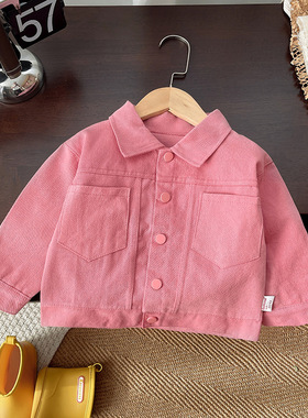 男童粉色外套秋装2025新款中小童帅气棉布衣儿童时髦夹克上衣潮酷