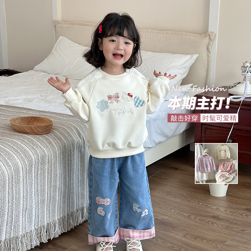 【现货福利】韩国女童卫衣秋装中小童儿童套头衫圆领韩版休闲百搭