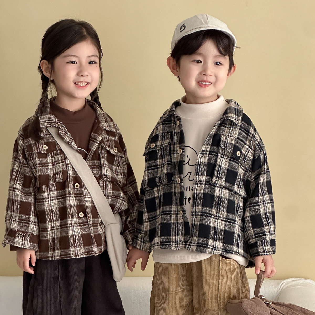 儿童外套男童衬衫格子纯棉磨毛女童秋装2025新款春秋季宝宝上衣服