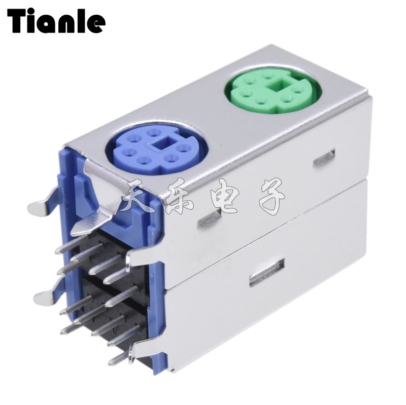 键盘鼠标ps2接口mdc-6-50双层插座ps2接线端子绿紫双联s端子6芯