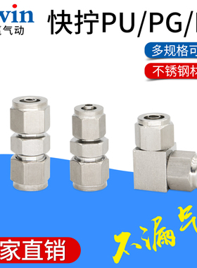 304/306不锈钢快拧二通气动变径气嘴快速接头BKN-PU/PG/PV螺纹