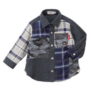 5302 7月超特价 外套63 衬衫 454 日本mikihouse黑熊格纹拼接长袖