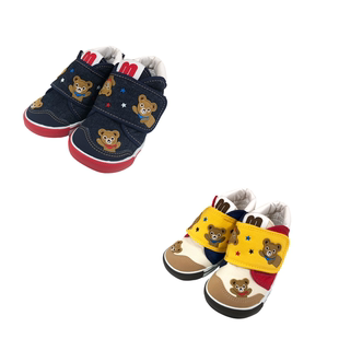 新款日本制mikihouse豪华刺绣捉迷藏熊二段学步鞋13-9316-498