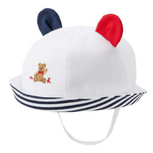 23年日本制mikihouseFIRST高端婴幼儿熊耳朵防uv帽子41 491 9101