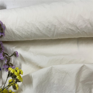 80支高支高密洗水皱全棉衬衫面料 纸感骨感布料不透防走光 豆腐白