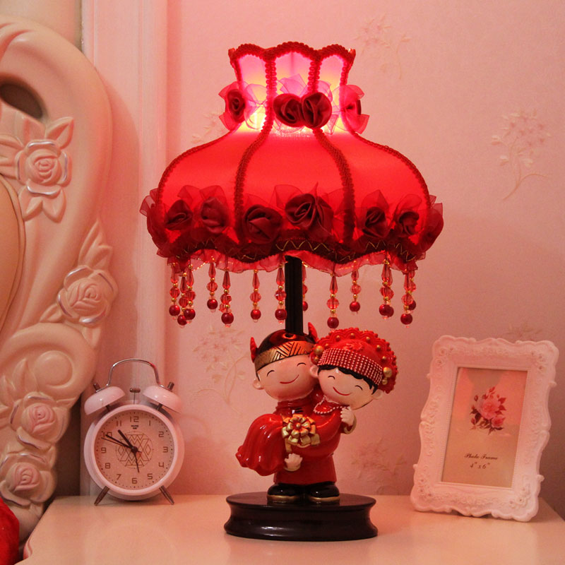结婚台灯婚房新娘陪嫁创意田园红色卧室床头灯长明灯新婚礼物智能