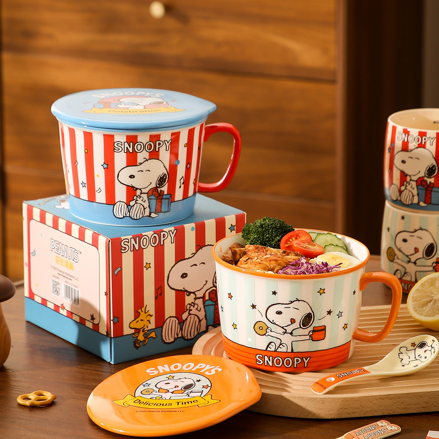 史努比大容量泡面碗可爱学生宿舍用陶瓷碗带盖手柄面碗大号拉面碗,餐饮具,泡面碗,淘宝优惠券,粉丝福利购,淘宝优惠卷